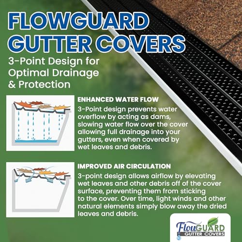 Image of FlowGuard USA Made Professional DIY 6 Inch 50-Year Gutter Cover System - Thermal Thaw Black - Aluminum Gutter Guards - 102 Feet - by FlexxPoint