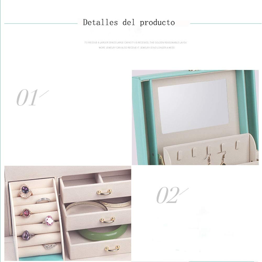 Joyero de Piel sintética con Forma de Vitrina, Gran Capacidad, clásico, Moderno, con Espejo, versátil, para Guardar Joyas, joyero para Mujer (Color: Verde)