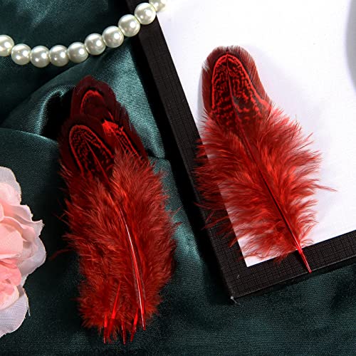 Tharaht Pheasant Plumage Feathers 120Pcs Natural 2-3 Inches For Thanksgiving Crafts Hats Sewing Clothing Wedding Dream Catcher Decoration Feathers,Red #TOP4