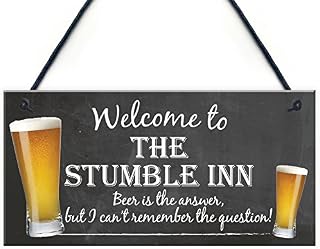 RED OCEAN Welcome To The Stumble Inn Novelty Hanging Plaque Pub Bar Gift Funny Landlord Sign