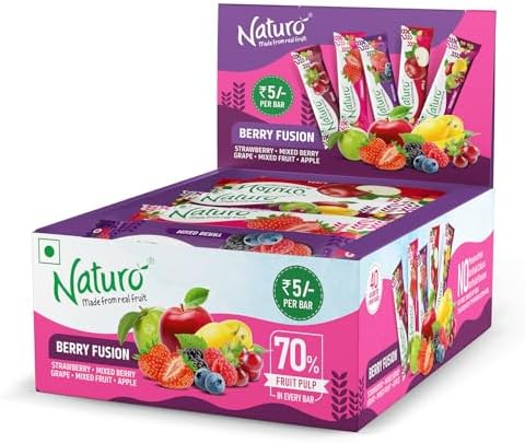 Naturo Berry Fusion Fruit Bars โ 40 Pack Dispenser | Healthy Back to School Snacks | Real Fruit Snack Bars for Kids & Adults