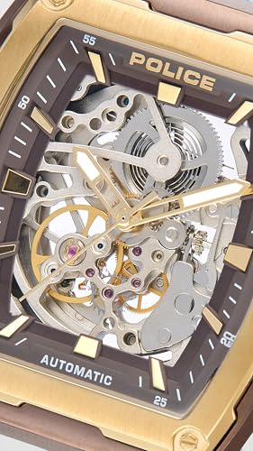 Image of Police Automatic Brown Rectangular Dial Men's Analog Watch | Stainless Steel Strap Material | Water Resistant Watch - PLPEWJL0072203