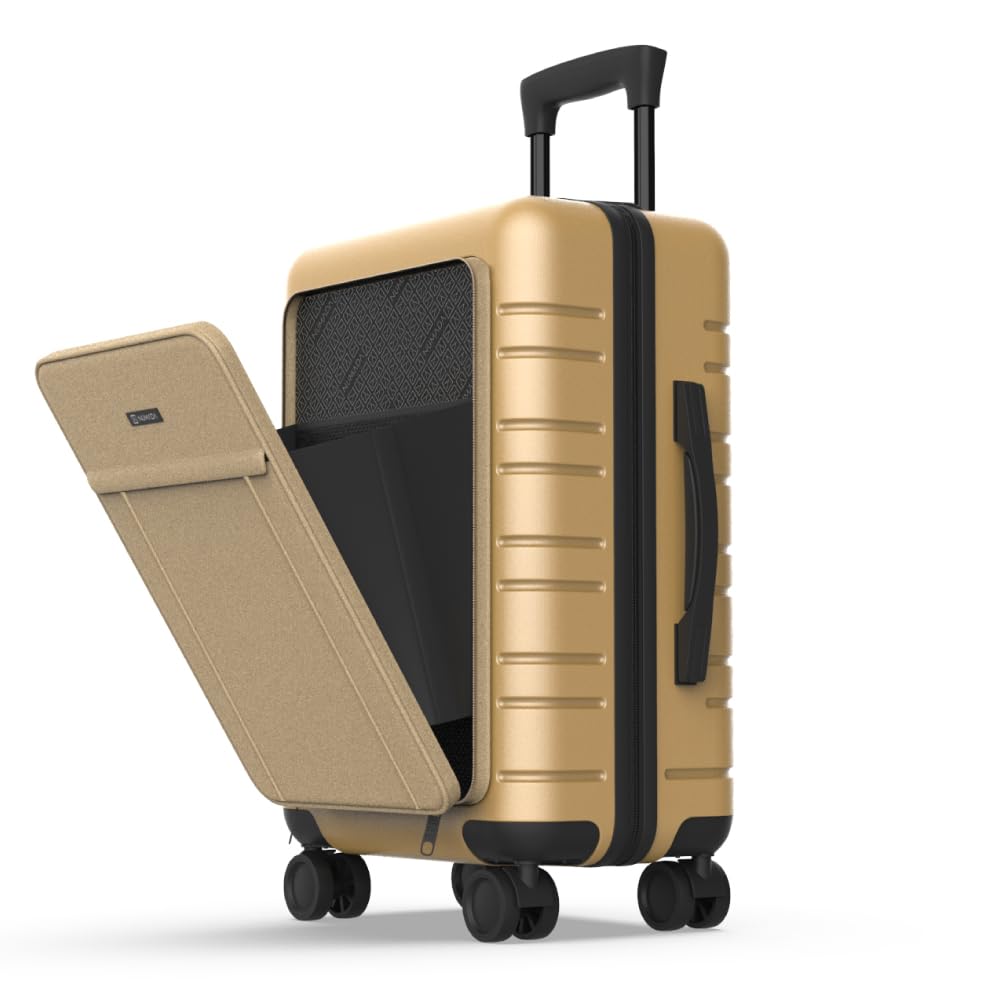 NUMADA - Trolley Bagaglio a Mano (56x37x23,5cm) UpFly T21 con tasca per laptop 15", chiusura TSA e ricarica USB. Bagaglio a mano rigido con 4 ruote a 360° e scomparti interni multipli Champagne S (ABS+PC)