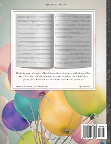 Notenheft: DIN A4 • 48 Seiten, 24 Blatt, 12 Systeme, „Geburtstag“ • Original #GoodMemos Schulheft • Mit Inhaltsverzeichnis und Seitenzahlen, Noten-Lineatur 14