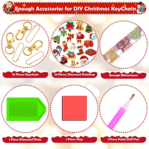 18 Pieces Diamond Painting Christmas Keychain Double Sided 5D Christmas Diamond Painting Art Ornaments Key Chain,Rhinestone Keychain Pendant Hanging Ornament For Diy Art Craft For Christmas Decoration #TOP2
