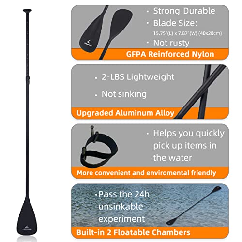 Ledonne Sup Paddle Adjustable 4-Piece Stand Up Paddle Floating Lightweight Portable Kayak Paddle Alloy Paddleboard Oar With 2 Nylon Blades Hook&Loop For Surfing Floating Water Sport #TOP2
