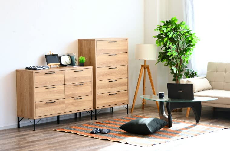 Amazon｜チェスト タンス ハイタイプ 幅80cm 洋服 リビング 木目調