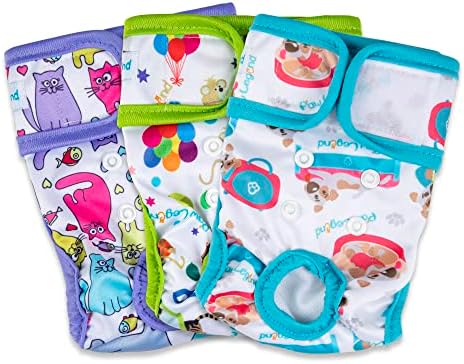 Paw Legend Washable Reusable Female Dog Diapers - No Leak Doggie Diapers for Heat Cycle (3 Pack,Adorable,X-Small)