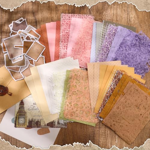 Conjunto sortido de 64 folhas de papel texturizado e tecido de malha, 50 adesivos de scrapbook de fl