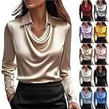 AEPTDEO Long Sleeve Blouse, Womens Elegant Cowl Neck Satin Blouse Long Sleeve Tops Dressy Business Casual office Work Silk Shirt Fall Outfits