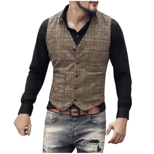 Mens Vintage Suit Vest Business Formal Dress Vests V Neck Button Sleeveless Casual Wedding Tuxedo Party Waistcoat