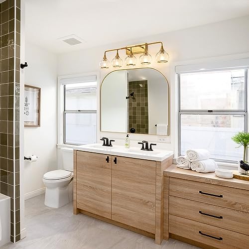 Image of Gold Bathroom Vanity Light 5-Lights Bathroom Light Fixtures Over Mirror with Clear Glass Shade 39.2 inch Wall Sconce Lighting Bath(Exclude E26 Bulb)