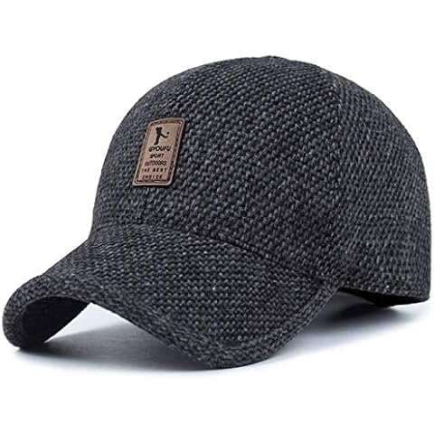 LAIFEKE Men's Winter Warm Wool Woolen Tweed Peaked Baseball Cap Hat with Foldable Earflaps (Black) Cover