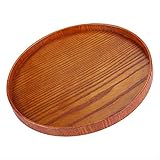 LckCryspho 丸い天然木材サービングトレイ 33cm – 食事や飲み物の運搬に適した多用途木製トレイ、屋内外での使用可 (27cm/10.6in)