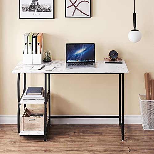 HOMOPIV Schreibtisch, Computertisch mit 2 Ablage, Bürotisch stabil, PC Tisch weißes Marmor Muster, Officetisch mit… – Bild 7