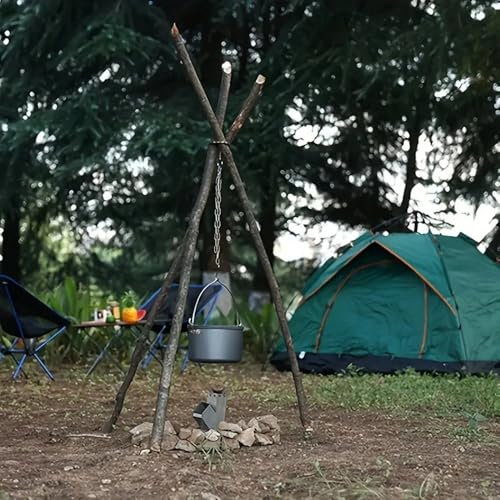 Bushcraft Dreibein für Feuerschale Edelstahl Lagerfeuer Stativ mit Höhenverstellung, Robustes Dreibein Grill für Feuerschale, Dutch Oven & Grillen, Camping Gestell mit Kette und Haken