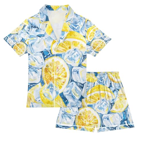 senya Iced and Lemon A Satin Summer Pajama Sets Silk Short Sleeve Button Down Sleepwear
