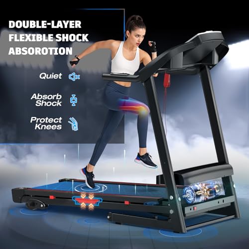 Image of FYC 3.0HP Foldable Treadmill for Home with Incline - Portable Treadmill with Handles, Bluetooth Speakers, and Dual Shock Absorption System - Ideal for Safe and Comfortable Running