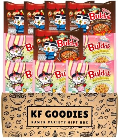 KF GOODIES Korean Ramen Variety Pack Gift Box (10 Count) – Spicy Buldak Noodle Assortment for Birthdays, College Care Packages, Office Snacks, and Gift Baskets