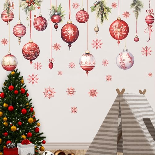 Vinilos decorativos Merry Christmas con copos y piñas miniatura 5