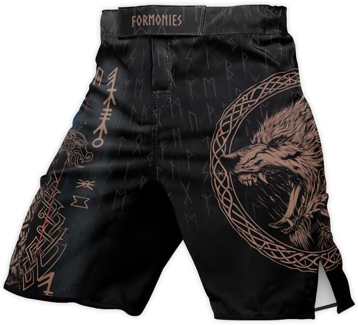 Viking Men's Fight Short MMA BJJ Training No Gi Grappling Shorts Trunks Fight Wear with Drawstring