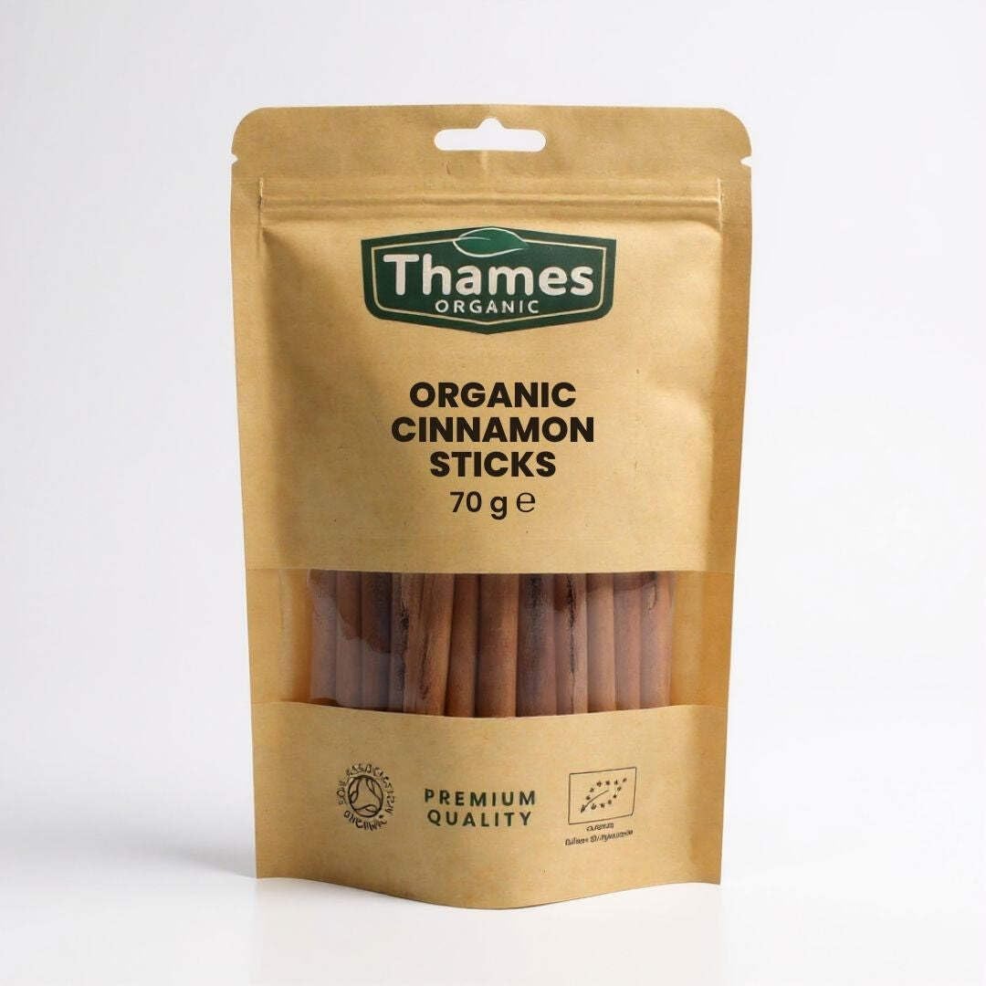 Organic True Ceylon Cinnamon Sticks (Quils) -70g - Ceylon, Non-GMO, No Additives, Preservatives, Raw, Vegan, Sri Lanka - Perfect for Baking, Cooking, Certified Organic - Thames Organic