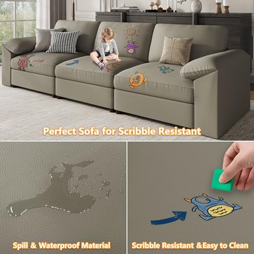 Image of EASE MOOSE Oversized Corner Modular Sectional Sofa with Ottoman, Faux Leather Sectional Sofa with Deep Seat, Scratch Resistant Faux Leather Material, Extra Large L Shaped Couch,Light Grey