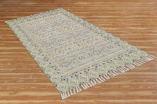 Tapis Kilim en coton tissé main vert multicolore de qualité supérieure - 6