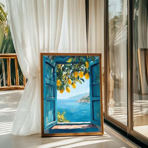 Image of ARPADAMO Diamond Art Kits for Adults,Lemons Window View Diamond Painting Kits for Adults Beginner, Full Drill Round Paint by Diamonds Dot Gem Art for Home Wall Decor 12x16inch