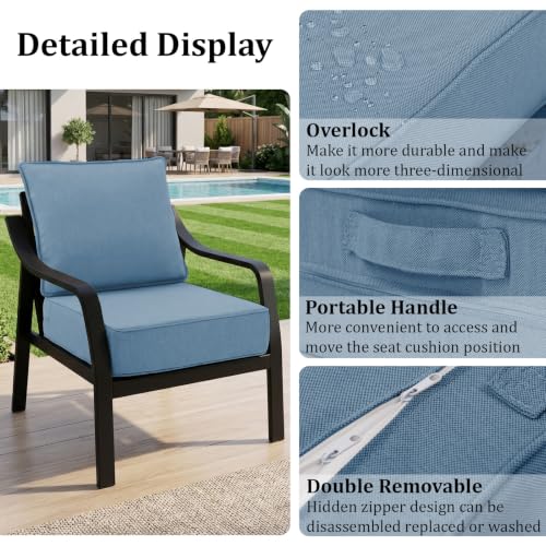 Image of 6 inch Thick Outdoor Chair Cushions, 24 inch x24 inch Patio Furniture Cushions | Set of 5 with Water Resistant & Removable Cover, UV Resistant, 30D High Density Sponge Patio Cushion, Baby Blue