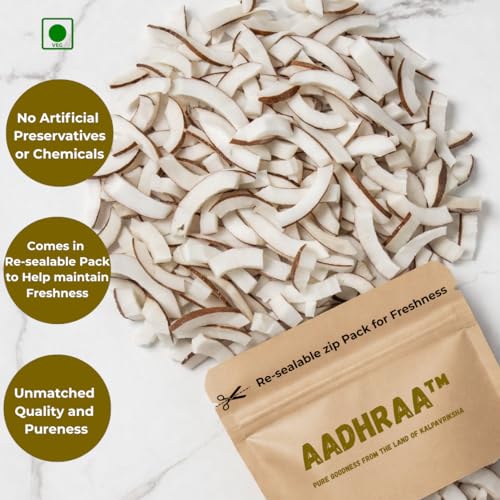 Image of AADHRAA Premium Tiptur Dry Coconut or Copra Sliced for Easy Use (Kopra | Kuridi | Kobbari) (1KG)