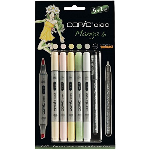 Copic Ciao - Juego de rotuladores (5 unidades, doble punta, incluye rotulador de punta fina 0,3 mm, para dibujar manga), tonos brillantes