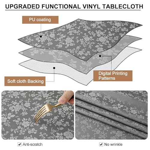 Image of Smiry Rectangle Table Cloth, Waterproof Heavy Duty Vinyl Tablecloths, Wipeable Washable Table Cover for Kitchen and Dining Room (Grey, 54 inch X 78 inch)