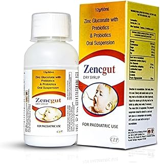 CureZen Zencgut Prebiotic and Probiotic Oral Suspension for Kids Lactobacillus, Fructo Oligosaccharide (FOS) and Zinc Gluconate For Intestine Immunity and Healthy Gut 60ml Dry Syrup Bottle, Pack of 3