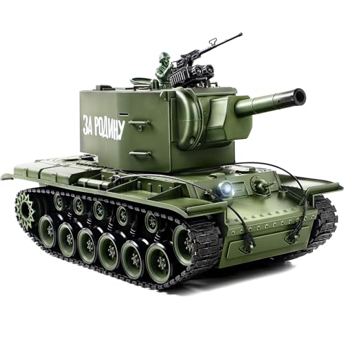 Supdex 1/18 Soviet Union KV2 RC Tank, 2.4G Army Model Toy with Smoke, Sound and Lights, 165ft Remote Control, All-Terrain Indoor Outdoor Toy for Kids & Adults