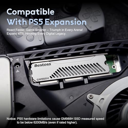 Image of Bestoss 2TB PCIe4.0 NVMe M.2 2280 SSD with Heatsink, PS5 Storage, 7350MB /s | PS5 Storage Expansion SSD, SLC Cache&HMB, PS5 SSD Tailored for Gamers, Editors&AI Creators Demanding Blazing-Fast Speed
