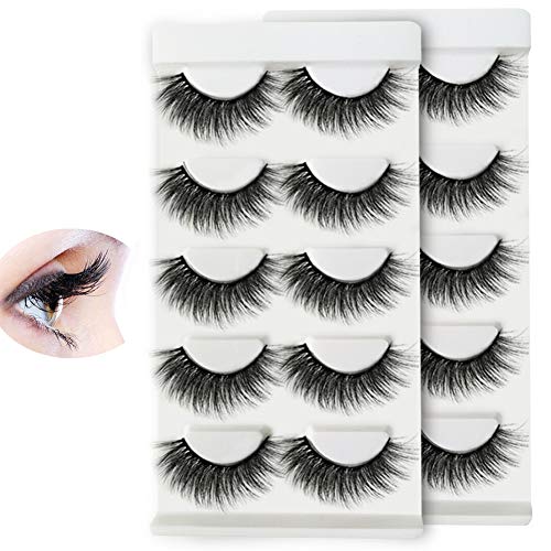 Hually Pestañas Postizas, 10 Pares de 3D Gruesa Pestañas Largas, Puro Hecho a Mano Reutilizable Pestañas Falsas,Natural Pestañas Falsa Largas Gruesas Maquillaje de Ojos para Fiesta de Boda