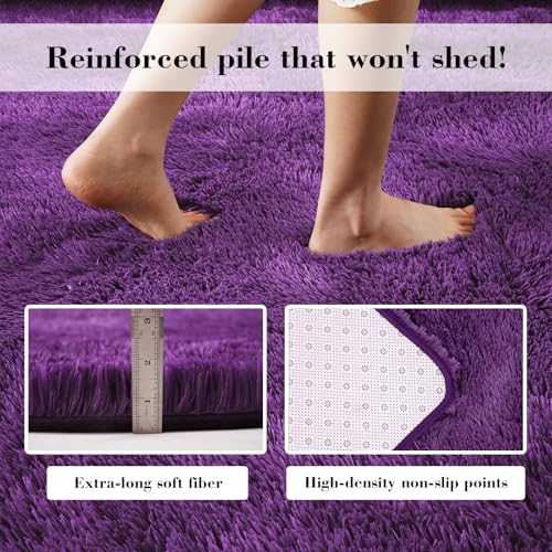 Purple Fluffy Rug Shaggy Area Rug, 3x5 Area Rugs for Girls Bedroom, Soft Cute Baby Play Mat, Indoor Floor Carpet for Teen, Nursery, Preppy Dorm, Plush Aesthetic Bedside Rug