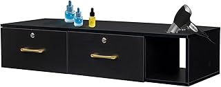 Winado Wall Mount Styling Barber Station for Hair Stylist, Beauty Salon Spa Equipment, Salon Cabinet Station with Locked Storage Drawer, 3 Hair Dryer Holders, Black