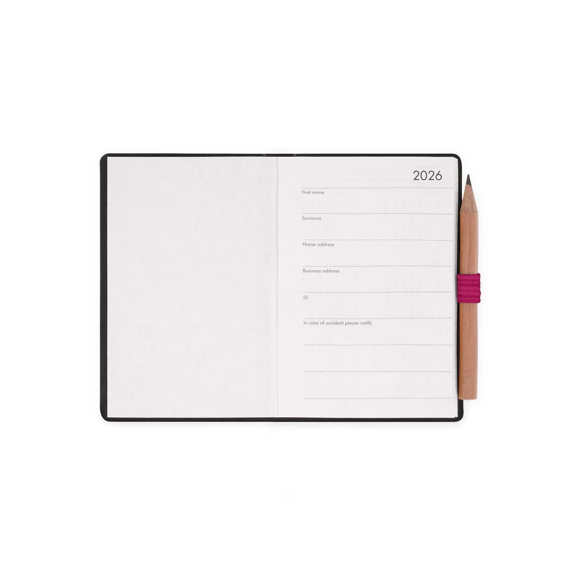 Legami Agenda biquotidien Mini 2026 Raspberry 12 mois carnet d'adresses crayon inclus fermeture élastique papier FSC 7 x 10 cm
