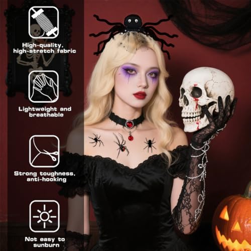 EZOULUOBA Karneval Spinnenkostüm Damen Set: 3D Karneval Spinne Haarreif, Spinnenweben Strumpfhose & Tattoos | Das perfekte Kostüm Spinne Damen Accessoire Set für Karneval, Mottoparty & Fasching