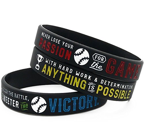 "Inkstone (12-pack) Baseball Motivational Silicone Bracelets - Wholesale Bulk Baseball Jewelry, Sports Gifts, Party Favors and Supplies " - Thumbnail 2