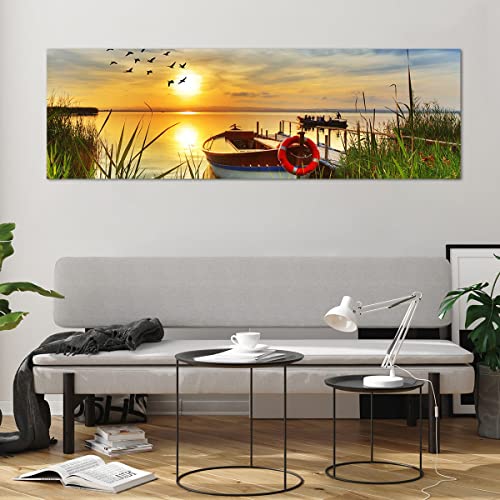 Image Bateau Lac Coucher de soleil l'été Impression sur Verre 160x50 - 3