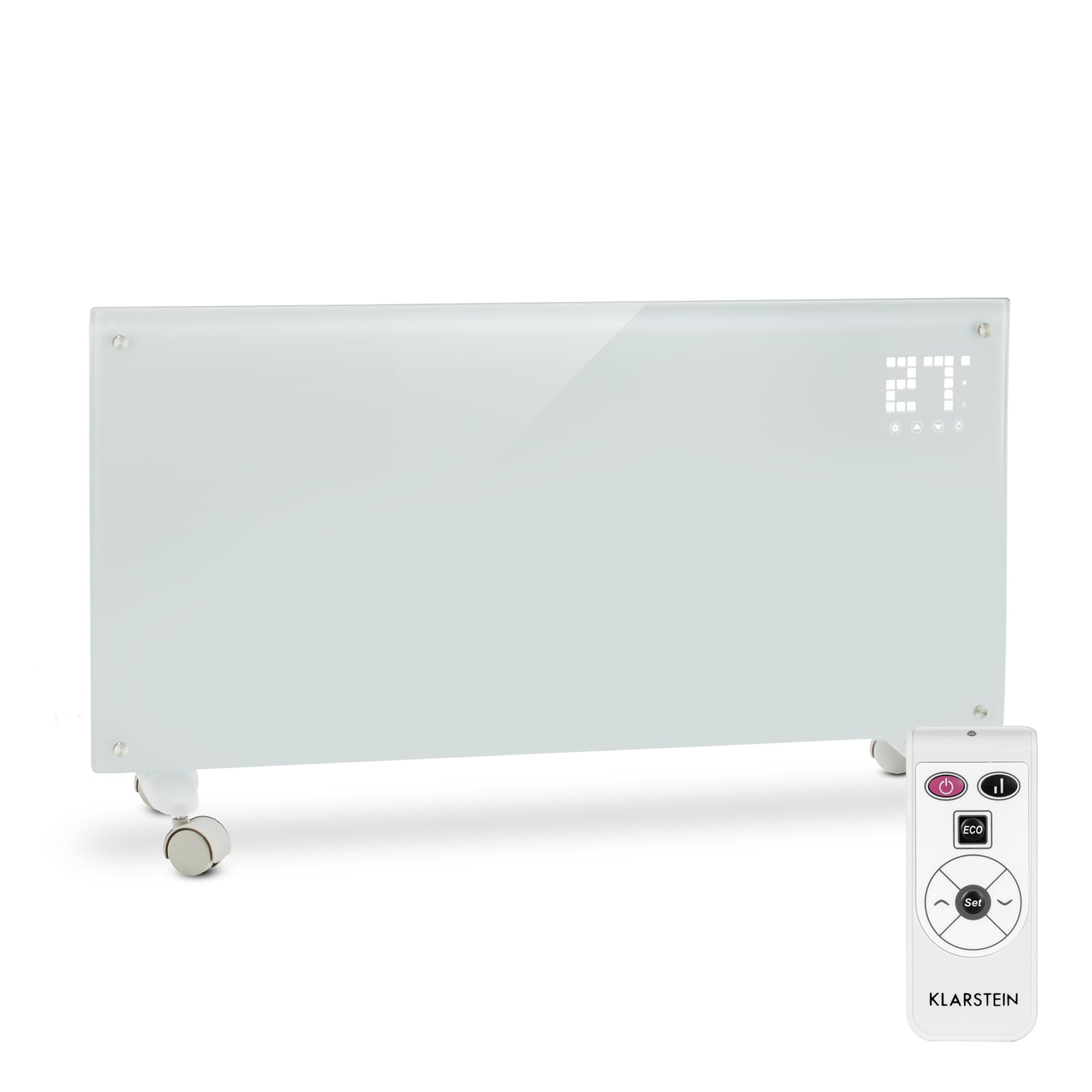 KLARSTEIN Bornholm - Radiateur électrique,Chauffage à convection, 2000 W,Idéal pour les pièces jusqu'à 40 m², 5°- 45°C,Timer,Écran LCD, 2 niveaux de chauffage,Norme IP24,Mode ECO - blanc
