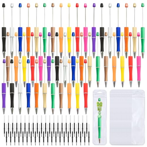 108 Pieces DIY Beadable Pen Bulk Kit – 36PCS Ballpoint Pens with Refills & Bags – Beaded Pens for DIY Crafting (Beads Not Included) – Beads Pens, Pen Making Kit, Teacher Accessories (Colorful)