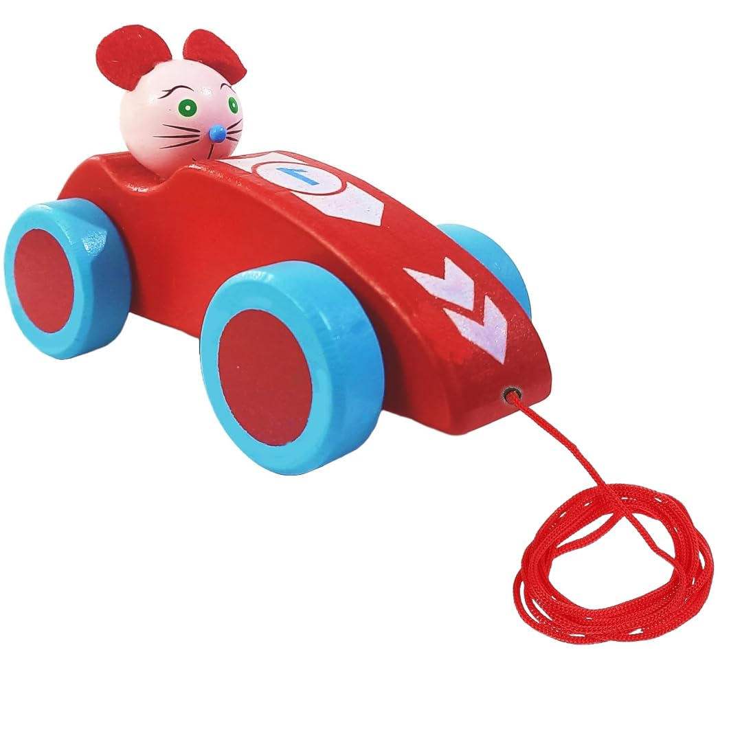 Amitasha Wooden Toy Pull Along Toy Car with Animal Driver | Durable Race Car Shape for Toddlers & Infants | Pull String Toy for Kids Ages 6 Months to 3 Years | Early Learning & Fun Play (B0D97NMF2H) Amazon Price History, Amazon Price Tracker
