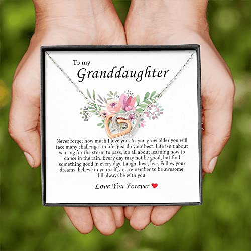 To My Granddaughter, Interlocking Heart Necklace Granddaughter Gift, Sentimental Message Card with Gift Box for Her, Best Gift for Birthday Graduation Christmas Day, Granddaughter Present from Grandma from Grandpa2