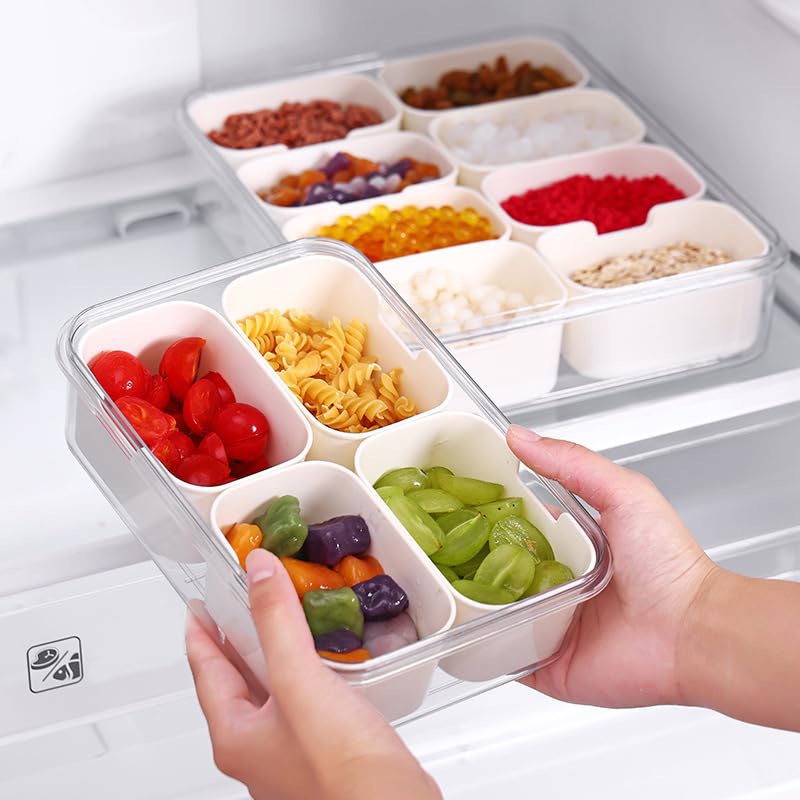 Menae Moon 4 Comparments Divider Snack Tray with Secure Lid and Handle, Portable Party Platter, Reusable & Easy Carry Handle Charcuterie Container for Party, Veggies, Snack, Fruit