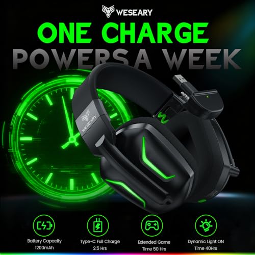 WESEARY WG1 Wireless Gaming Headset für Xbox Series X/S, Xbox One, PC, PS5, PS4, Switch, Mac, 2,4GHz Wireless & Bluetooth Headset mit Mikrofon, Low Latency, Noise Cancelling, LED Light, 50h Akku 6