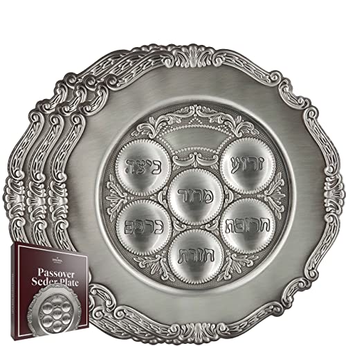 The Dreidel Company 3-Pack Traditional Pewter Passover Seder Plate 12 Traditional Judaica Passover Seder Plate Kaarah For Pesach